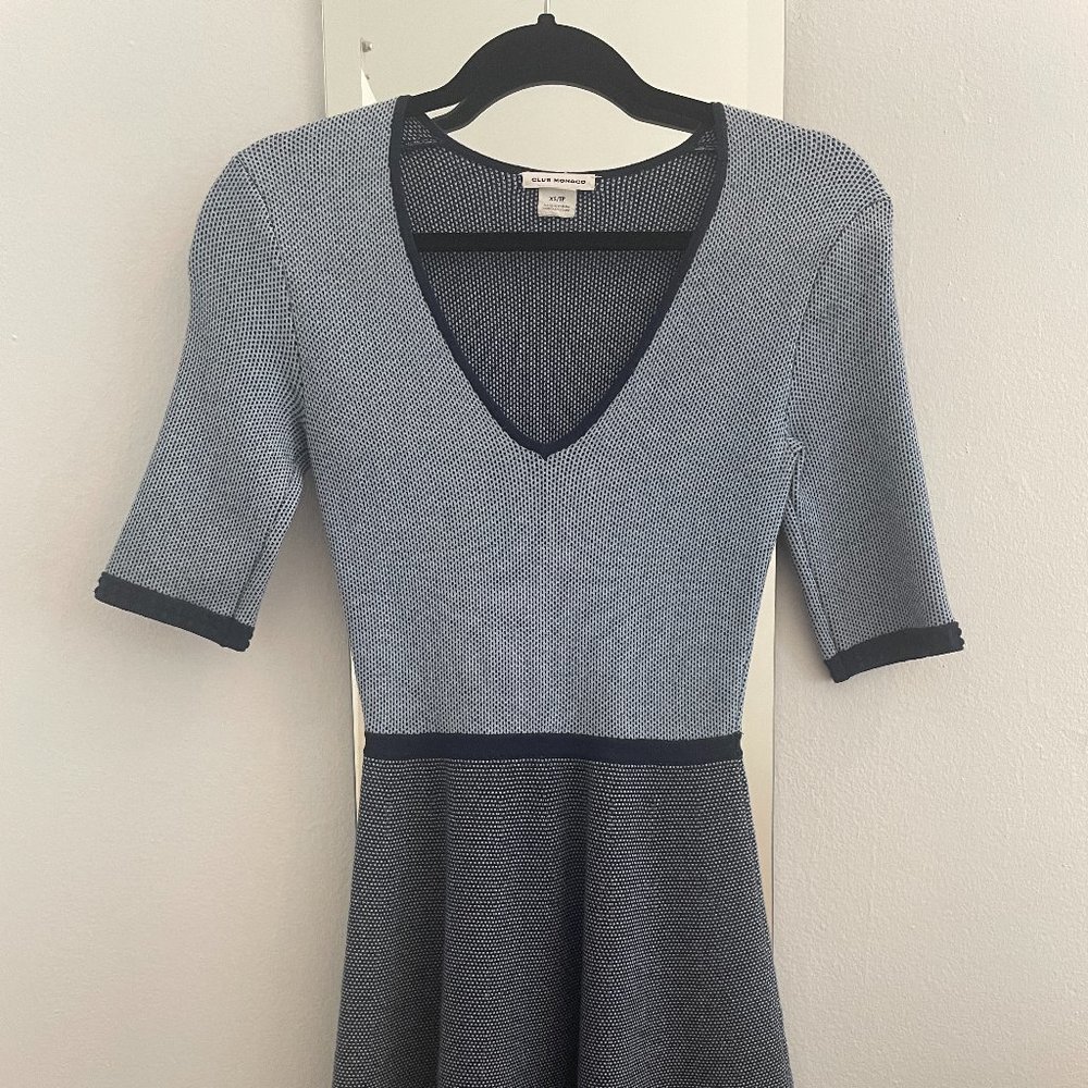 Club Monaco Light Blue/Navy Sweater Dress, XS